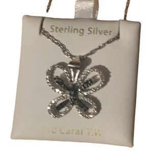 Black and white diamond butterfly necklace